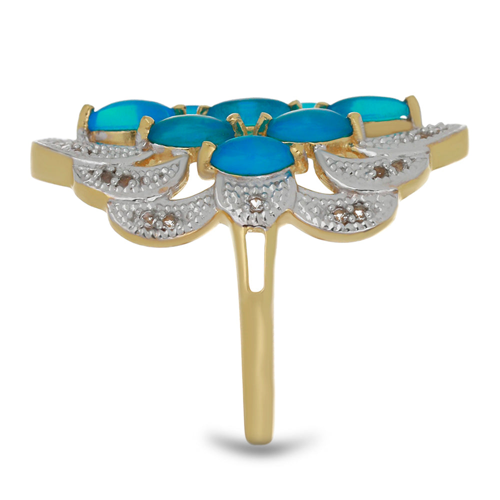 Goldplattierter Silberring mit äthiopischem Paraiba-Blauopal und weißem Topas