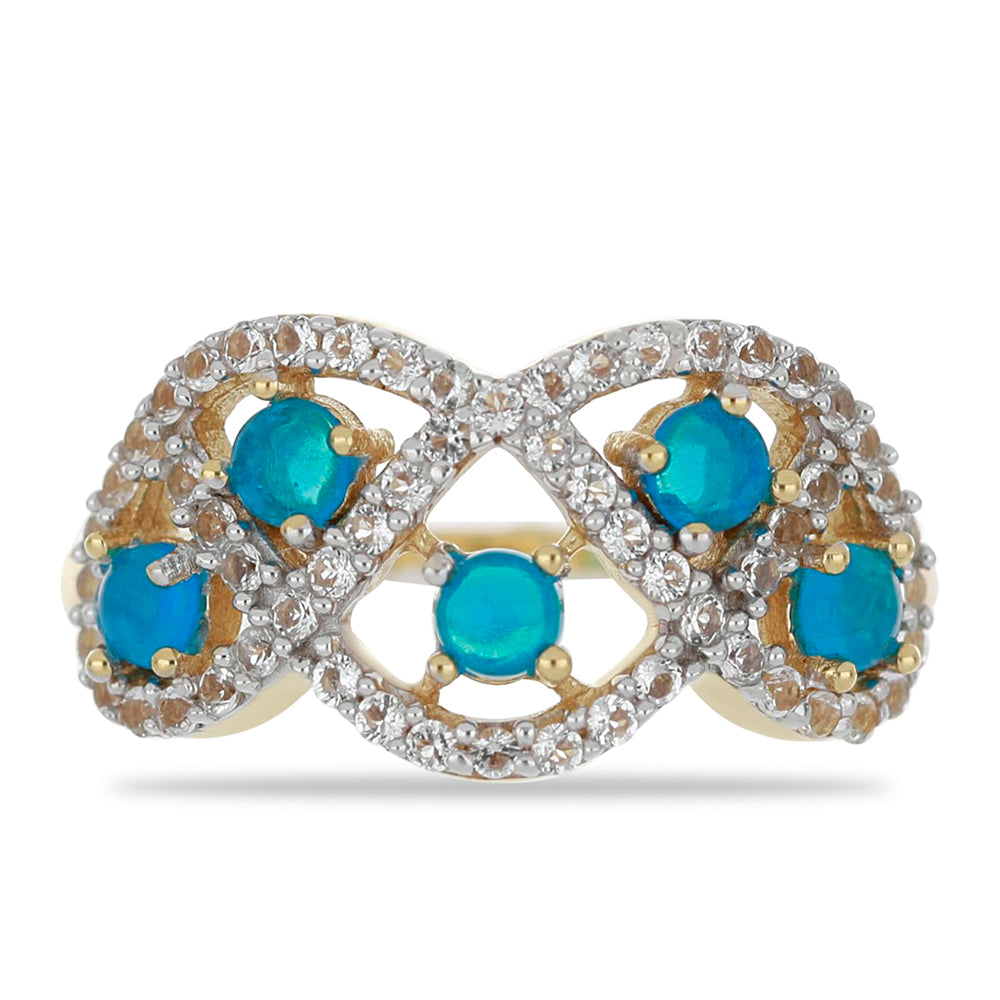 Goldplattierter Silberring mit äthiopischem Paraiba-Blauopal und weißem Topas 1