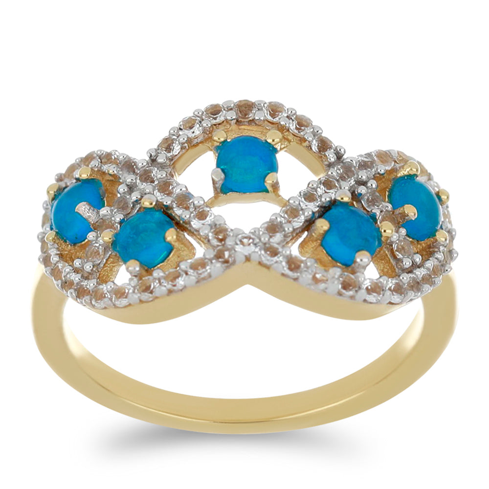 Goldplattierter Silberring mit äthiopischem Paraiba-Blauopal und weißem Topas 3