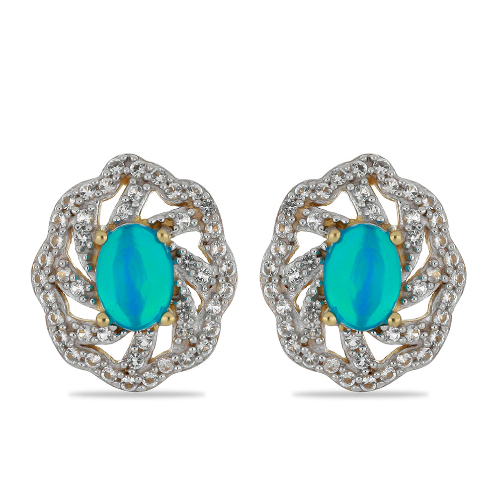 Goldplattierte Silberohrringe mit äthiopischem Paraiba-Blauopal und weißem Topas