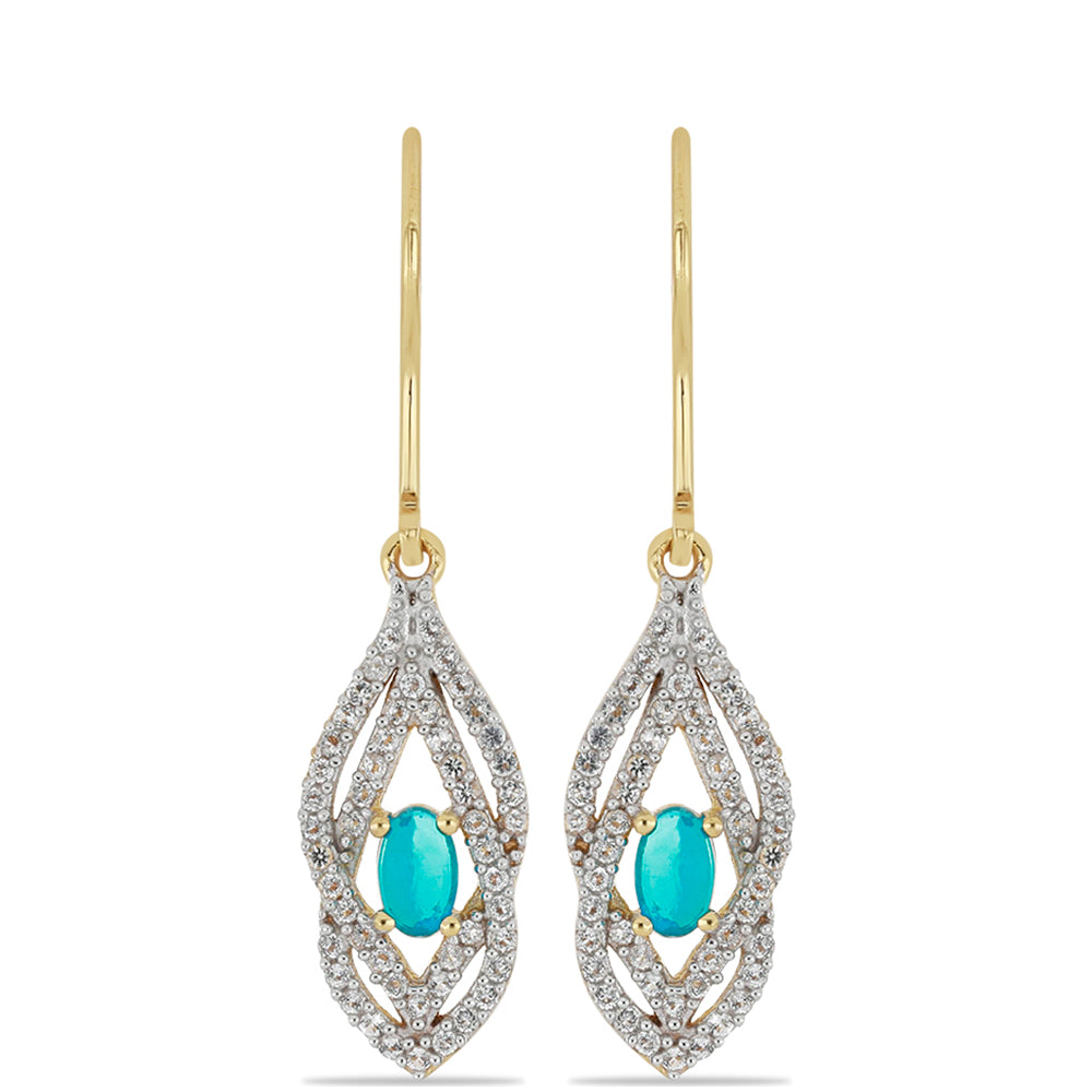 Goldplattierte Silberohrringe mit äthiopischem Paraiba-Blauopal und weißem Topas