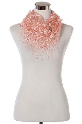 Glitter Flower Patterned Triangle Scarf-Shawl, 45 cm x 45 cm x 170 cm, Peach