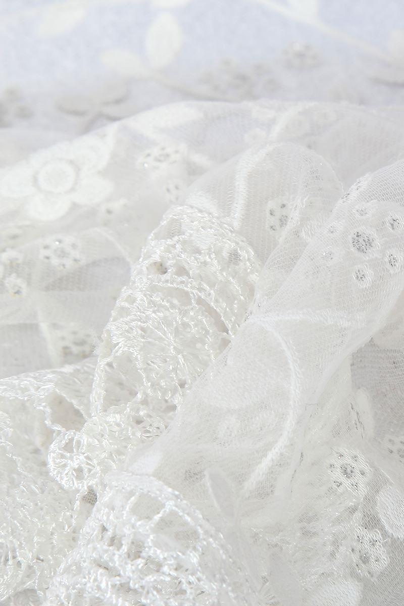 Glitter Flower Patterned Triangle Scarf-Shawl, 45 cm x 45 cm x 170 cm, White 2 