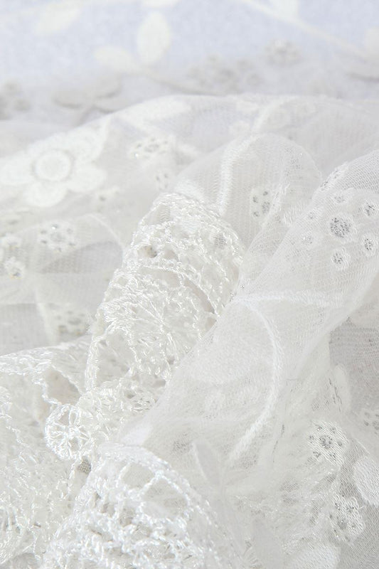 Glitter Flower Patterned Triangle Scarf-Shawl, 45 cm x 45 cm x 170 cm, White