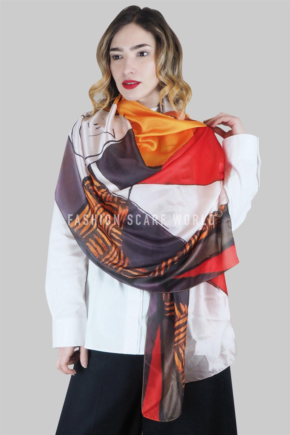 Silk Scarf-Shawl, 70 cm x 180 cm, Picasso - Portrait Style
