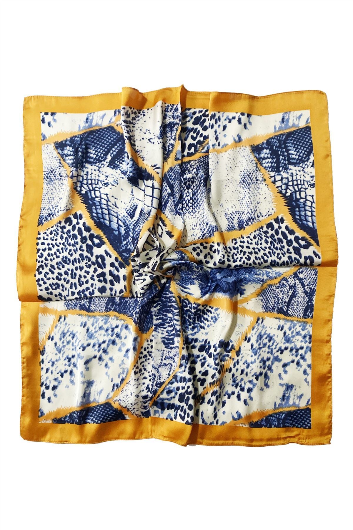 Snake and Leopard Patterned, Blue and Orange Scarf-Shawl, 70 cm x 70 cm 1 