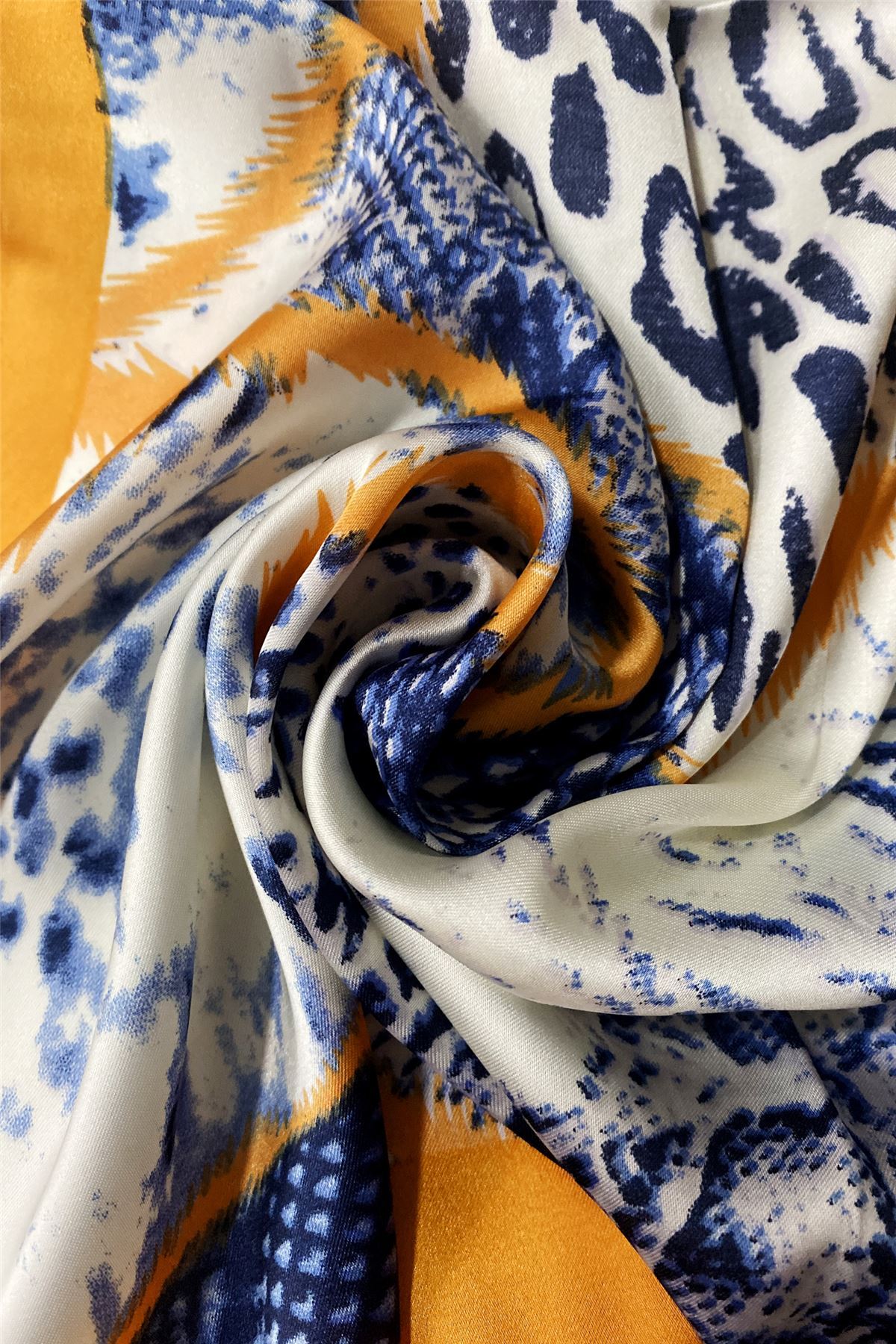 Snake and Leopard Patterned, Blue and Orange Scarf-Shawl, 70 cm x 70 cm 2 