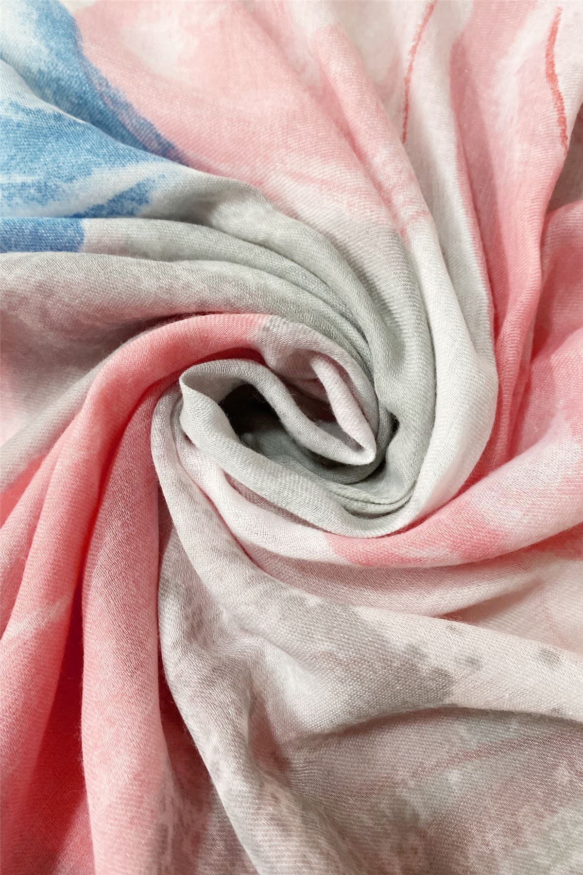 Cotton Scarf-Shawl, 85 cm x 180 cm, Large Painted Flower Patterned, Coral 2 