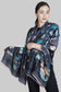100% Real Silk Scarf-Shawl, 90 cm x 180 cm, Stylish Handbag Patterned, Navy