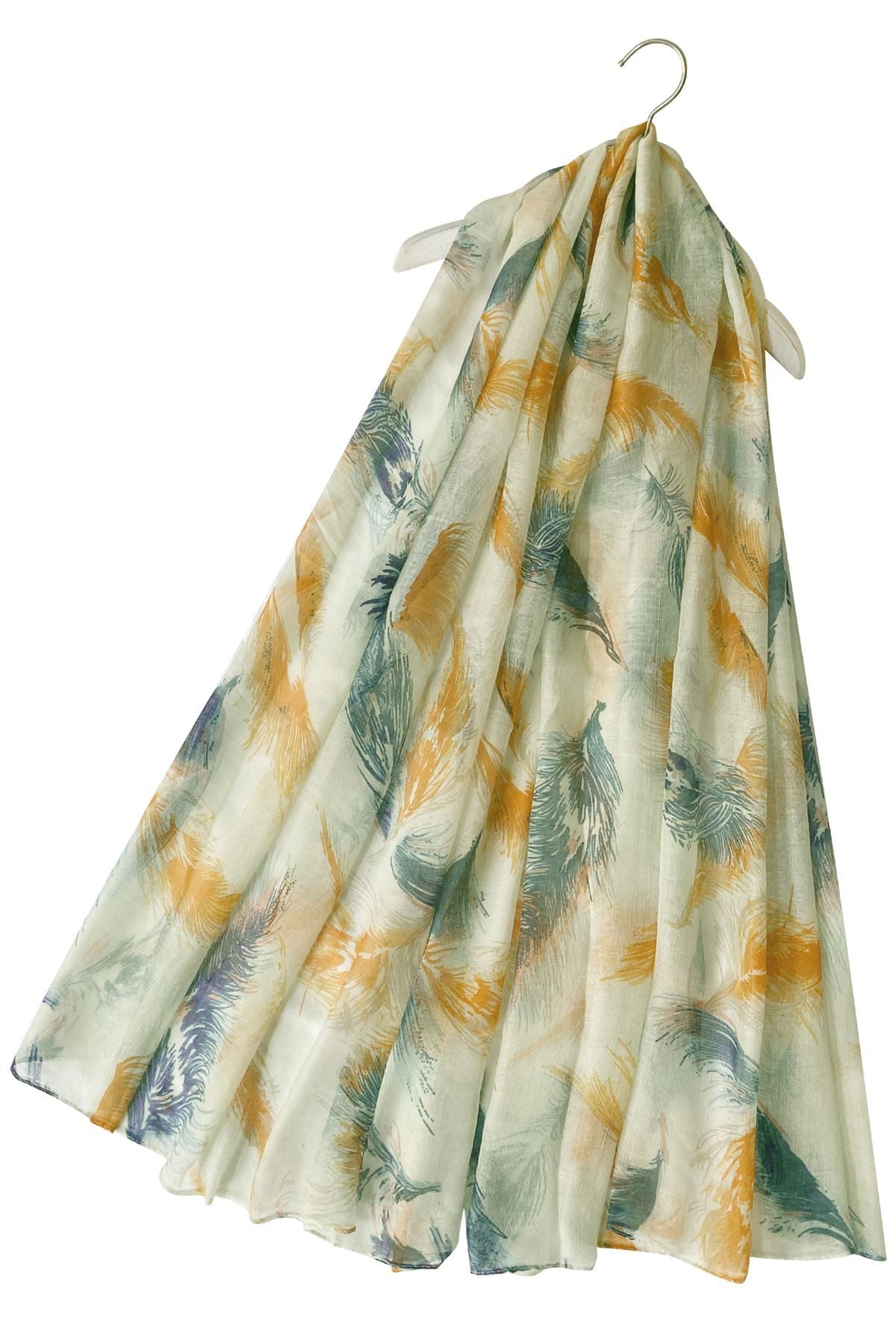 Floaty Feather Patterned Pale Blue Scarf-Shawl, 90 cm x 180 cm 1 