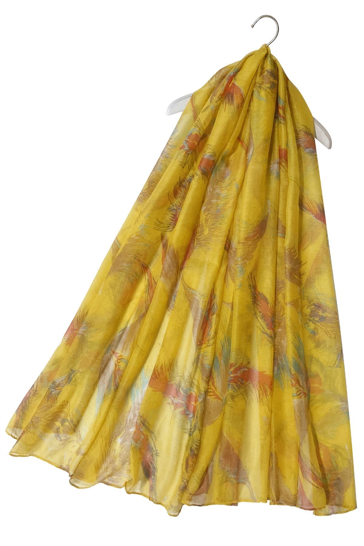 Floaty Feather Patterned Yellow Scarf-Shawl, 90 cm x 180 cm 1 