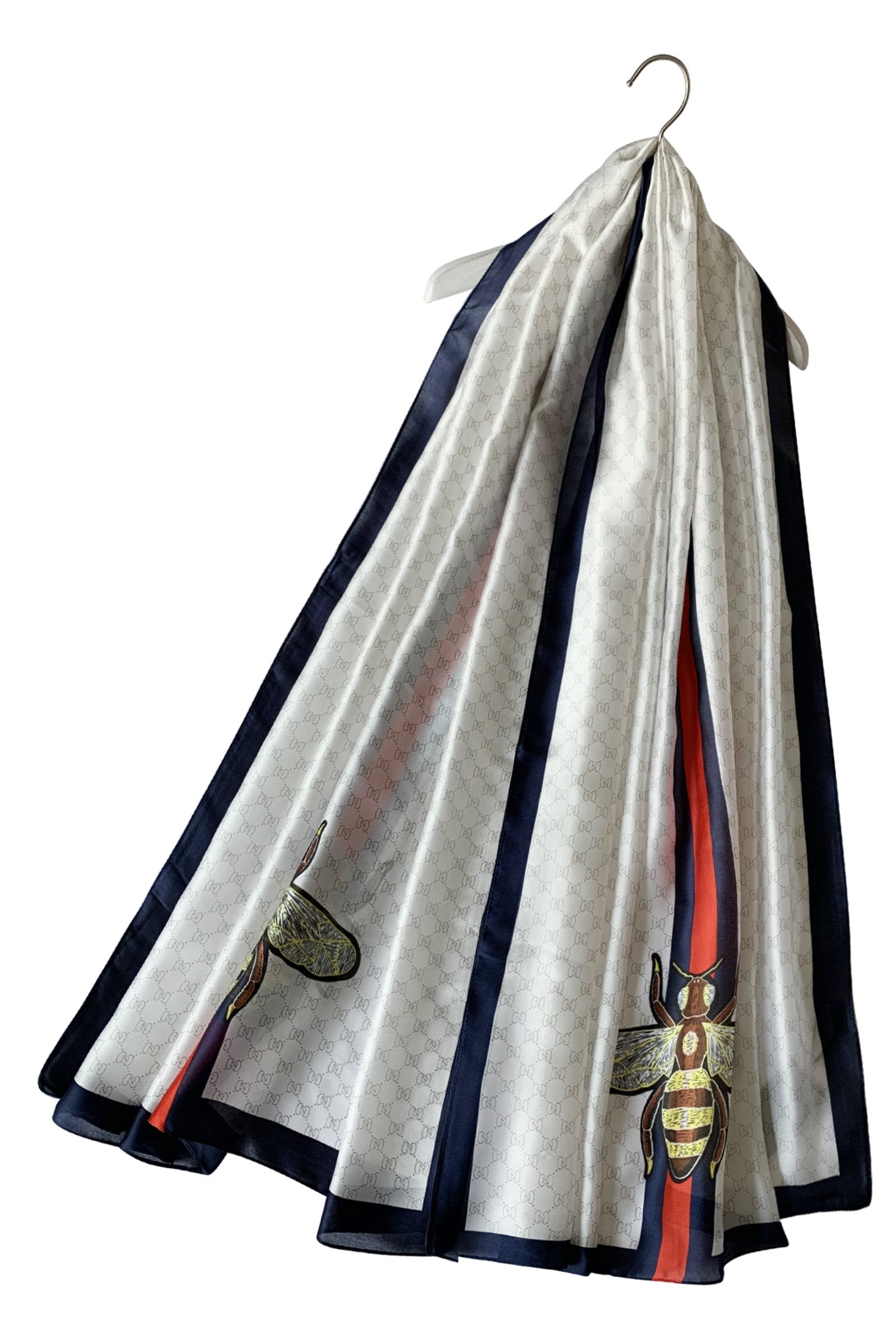 Silk Scarf-Shawl, 90 cm x 180 cm, Fashion Bee  with Border, Cream 1 