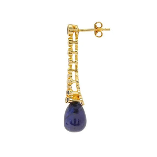 Goldplattierte Silberohrringe mit Thai Saphir und Tansanit