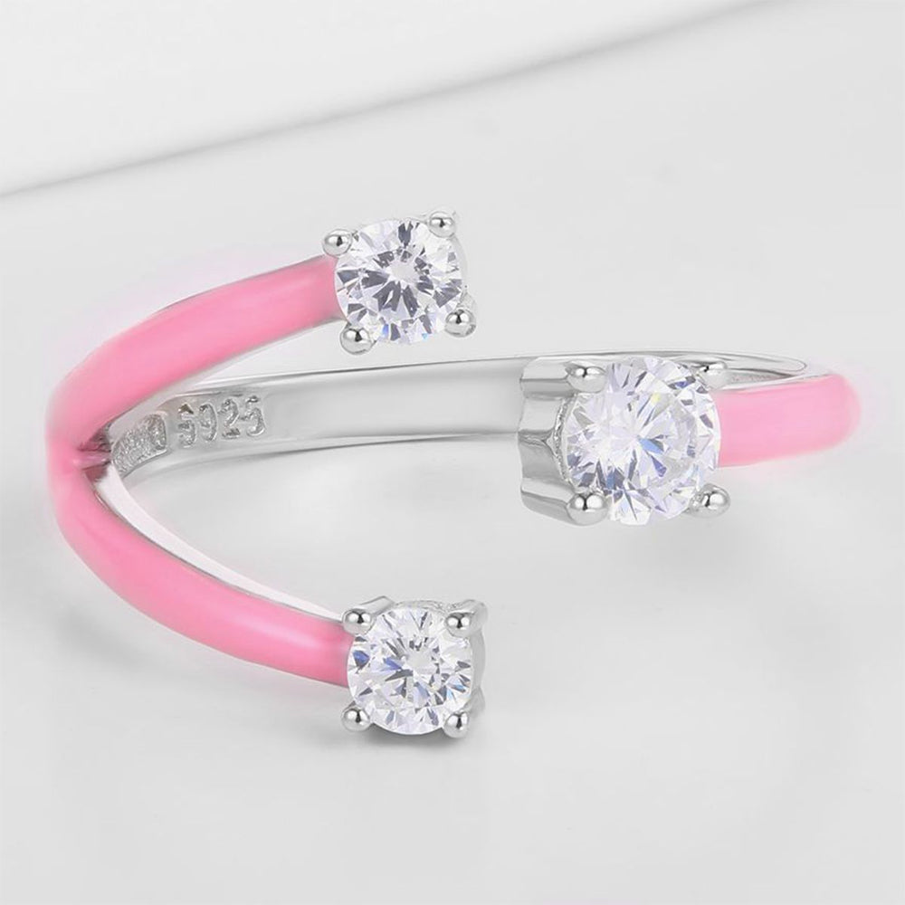 Whitegold Tone Alloy Ring with Pink Resin and White Emporia Crystals 1 