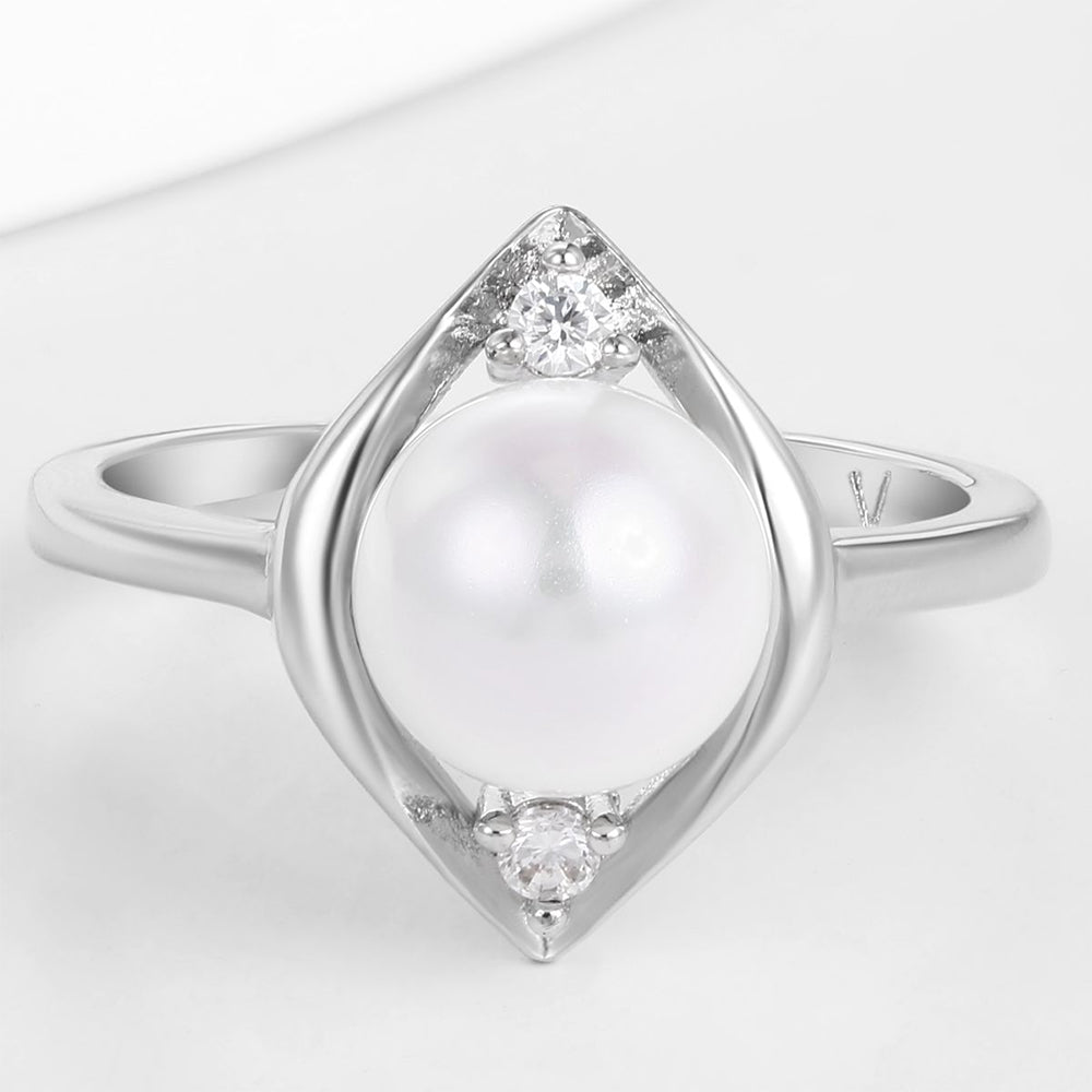 Whitegold Tone Alloy Ring with White Emporia Crystals and Glass Pear 1 