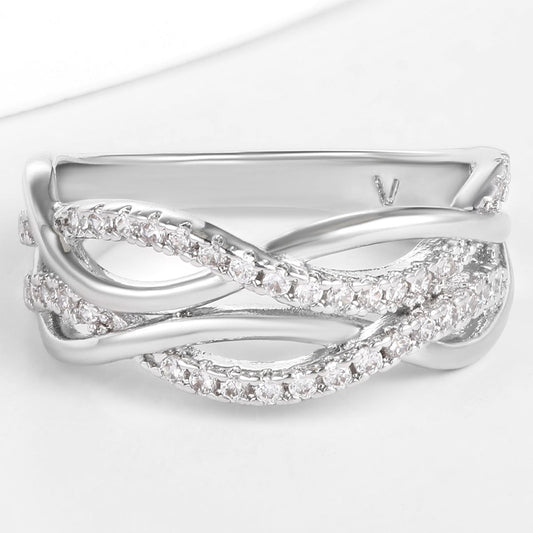 Whitegold Tone Alloy Ring with White Emporia Crystals