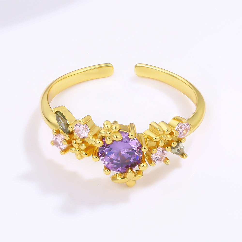 Ring aus goldplattierterr Legierung mit purpurfarbenem Emporia® Kristall und rosafarbenem Emporia® Kristall 1 