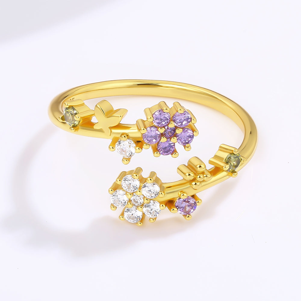 Ring aus goldplattierterr Legierung mit weißem Emporia® Kristall und purpurfarbenem Emporia® Kristall 1 