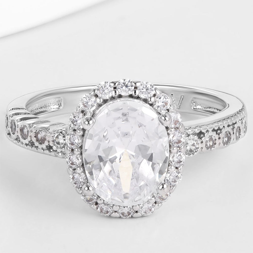 Whitegold Tone Alloy Ring with White Emporia Crystals 1 