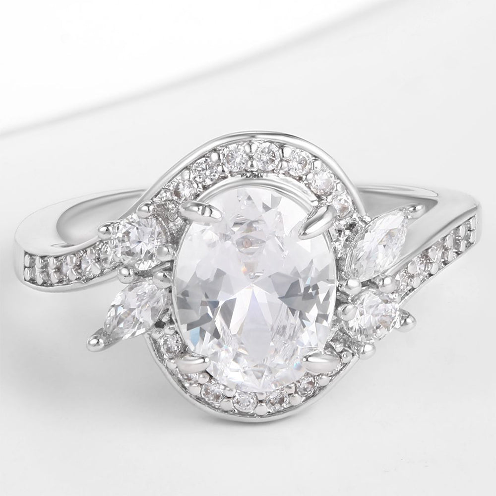 Whitegold Tone Alloy Ring with White Emporia Crystals 1 