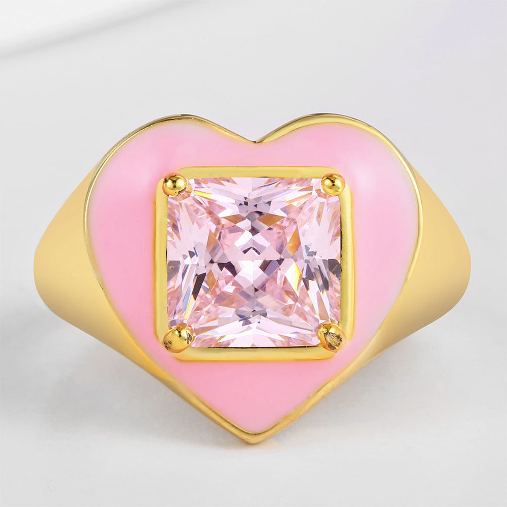 Ring aus goldplattierterr Legierung mit rosafarbenem Emporia® Kristall und Emaille 1 