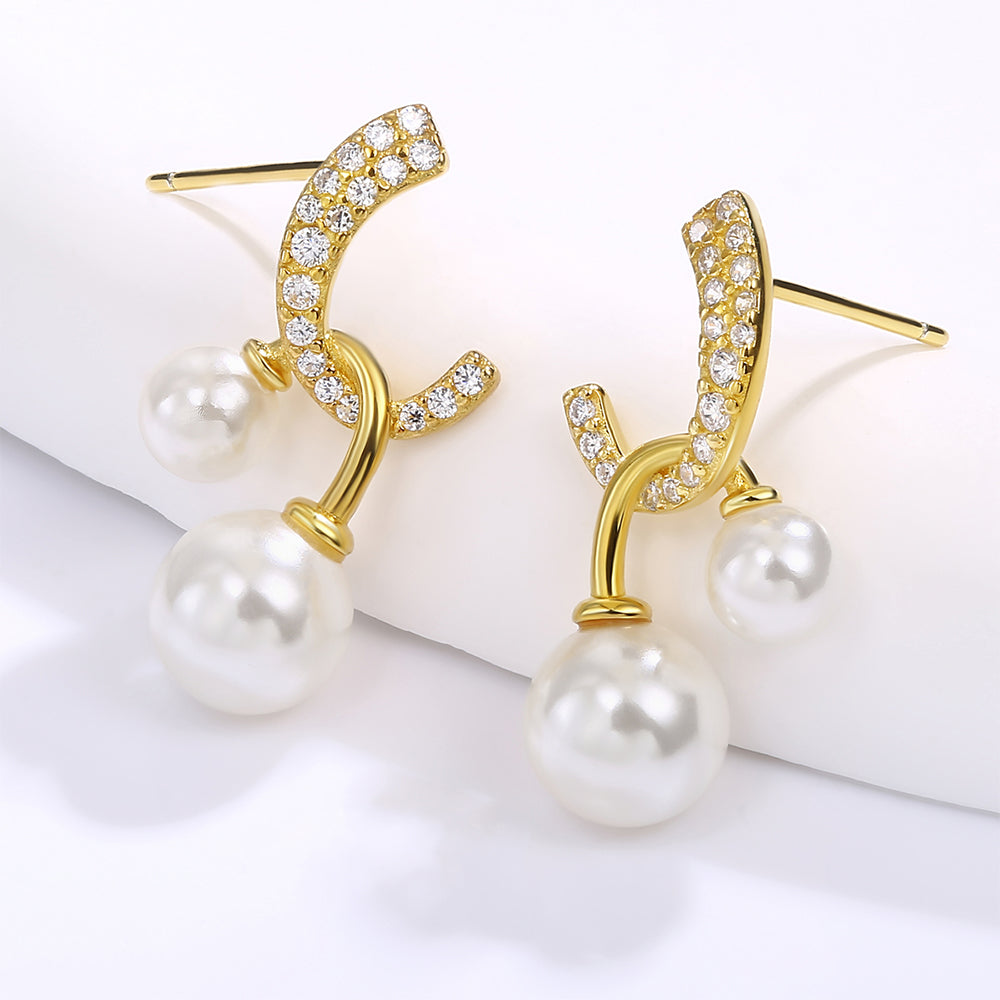 Ohrringe aus goldplattierter Legierung mit weißem Emporia® Kristall und Emaille 1 