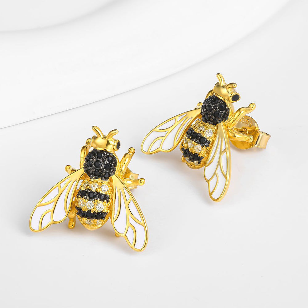 Ohrringe aus goldplattierter Legierung mit weißem Emporia® Kristall und schwarzem Emporia®-Kristall 1 