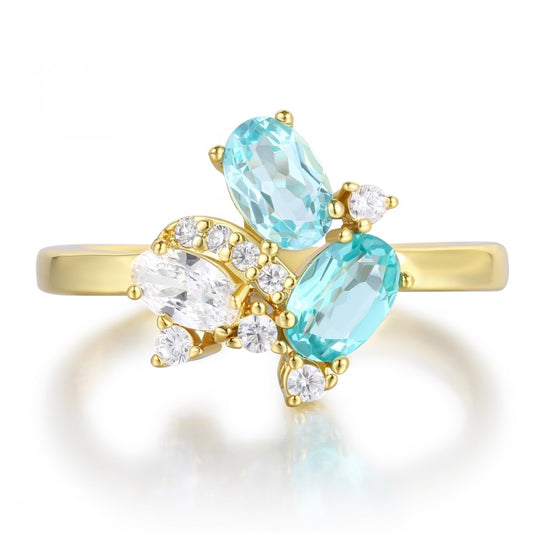 Ring aus goldplattierterr Legierung mit blauem Emporia®-Kristall