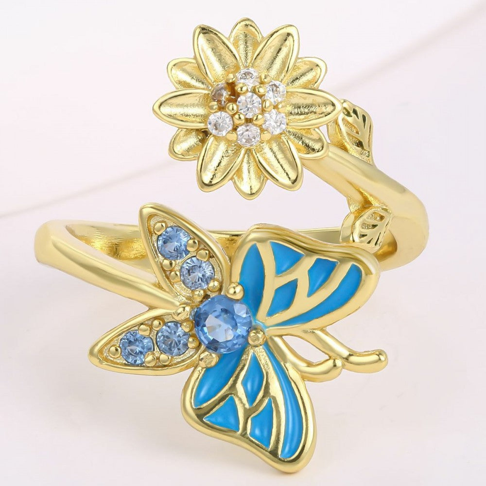 Ring aus goldplattierterr Legierung mit blauem Emporia®-Kristall 1 