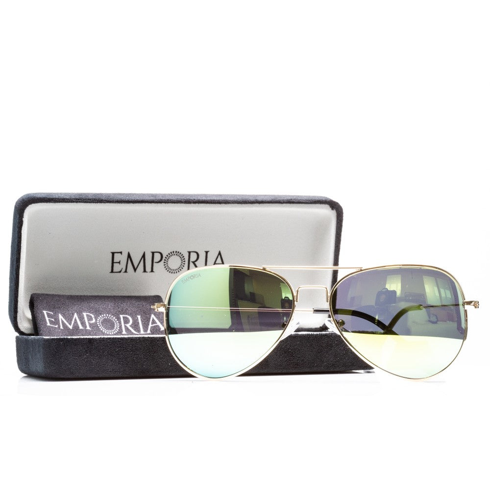 Emporia Italy - Pilot-Sonnenbrille "DSCHUNGEL" polarisiert mit UV-FILTER mit Etui und Brillenputztuch, gelbgrünes Glas, goldfarbiger Rahmen 1 