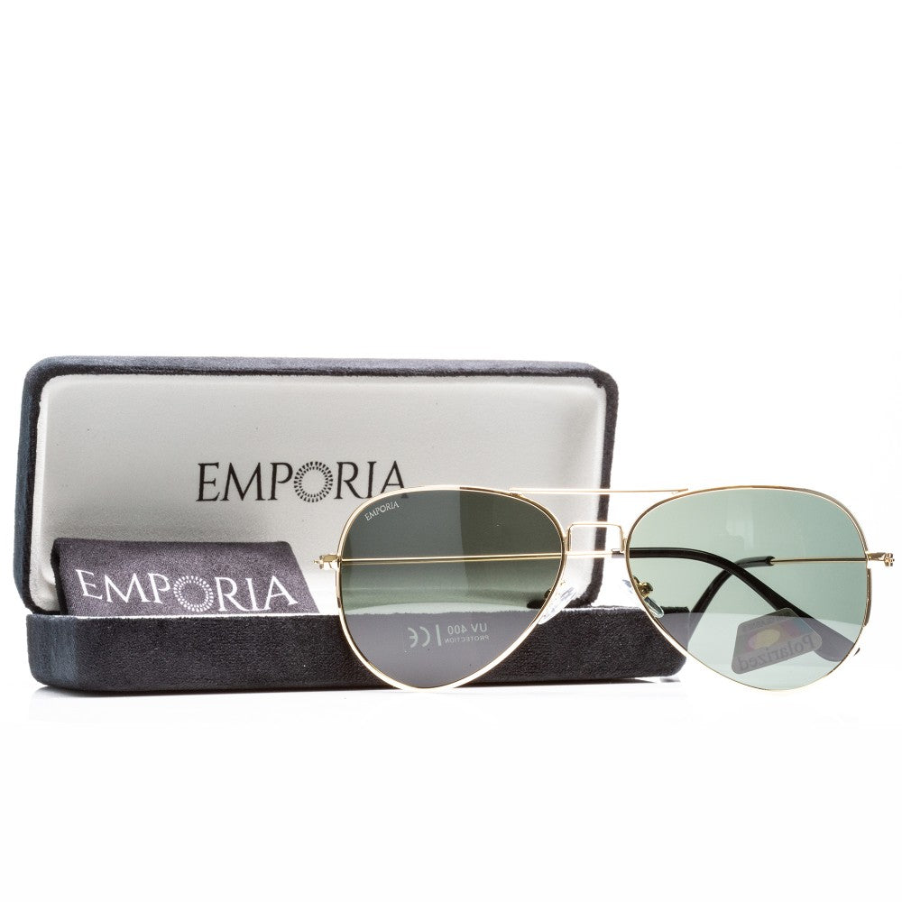 Emporia Italy - Pilot-Sonnenbrille "ORIGINAL" polarisierte Sonnenbrille mit UV-FILTER mit Etui und Brillenputztuch, klassisches dunkelgrünes Glas, goldfarbiger Rahmen 1 