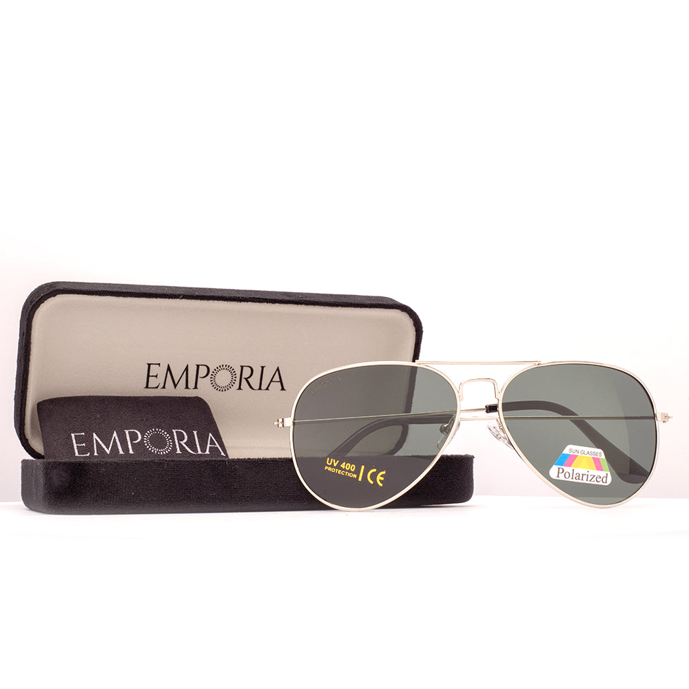 Emporia Italy - Pilot-Sonnenbrille "ORIGINAL" polarisierte Sonnenbrille mit UV-FILTER mit Etui und Brillenputztuch, klassisches dunkelgrünes Glas, goldfarbiger Rahmen 1 