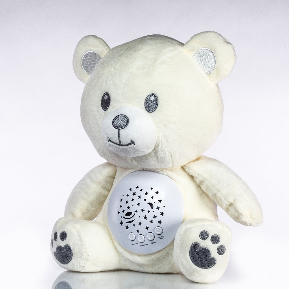 Bärenförmige Plüsch-Einschlafhilfe mit Musik mit weißem Rauschen und Nachtlicht 2 
