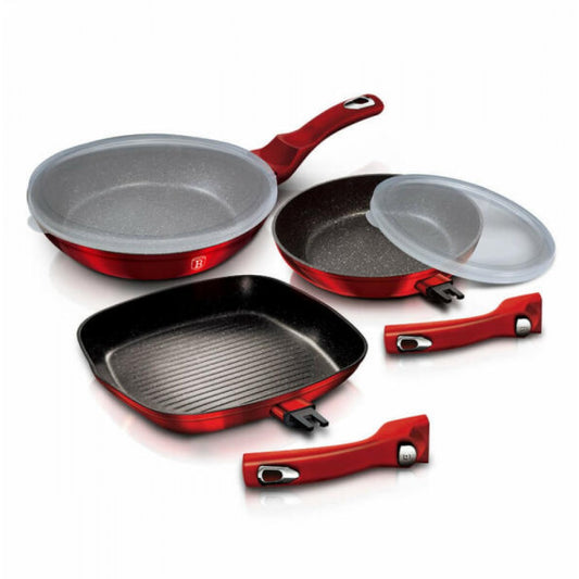 5-teiliges Bratpfannenset mit abnehmbarem Griff, Metallic Line Burgundy Edition