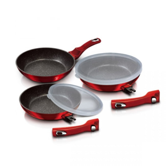 Berlinger Haus Pfannenset 5-teilig mit abnehmbarem Griff,  Line Burgundy Edition