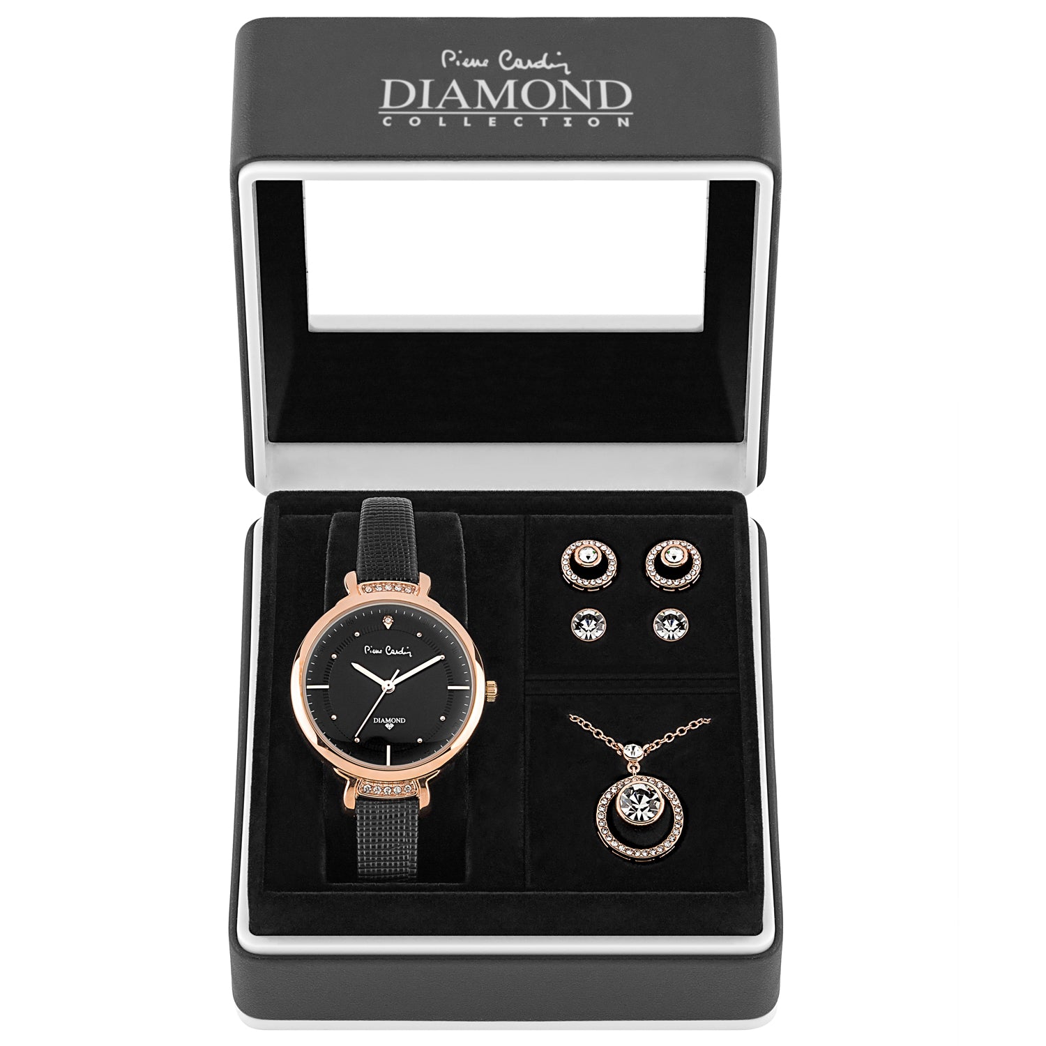 Vergoldetes Set mit weißem Emporia® Kristall (Halskette+Ohrringe+Anhänger) 1 