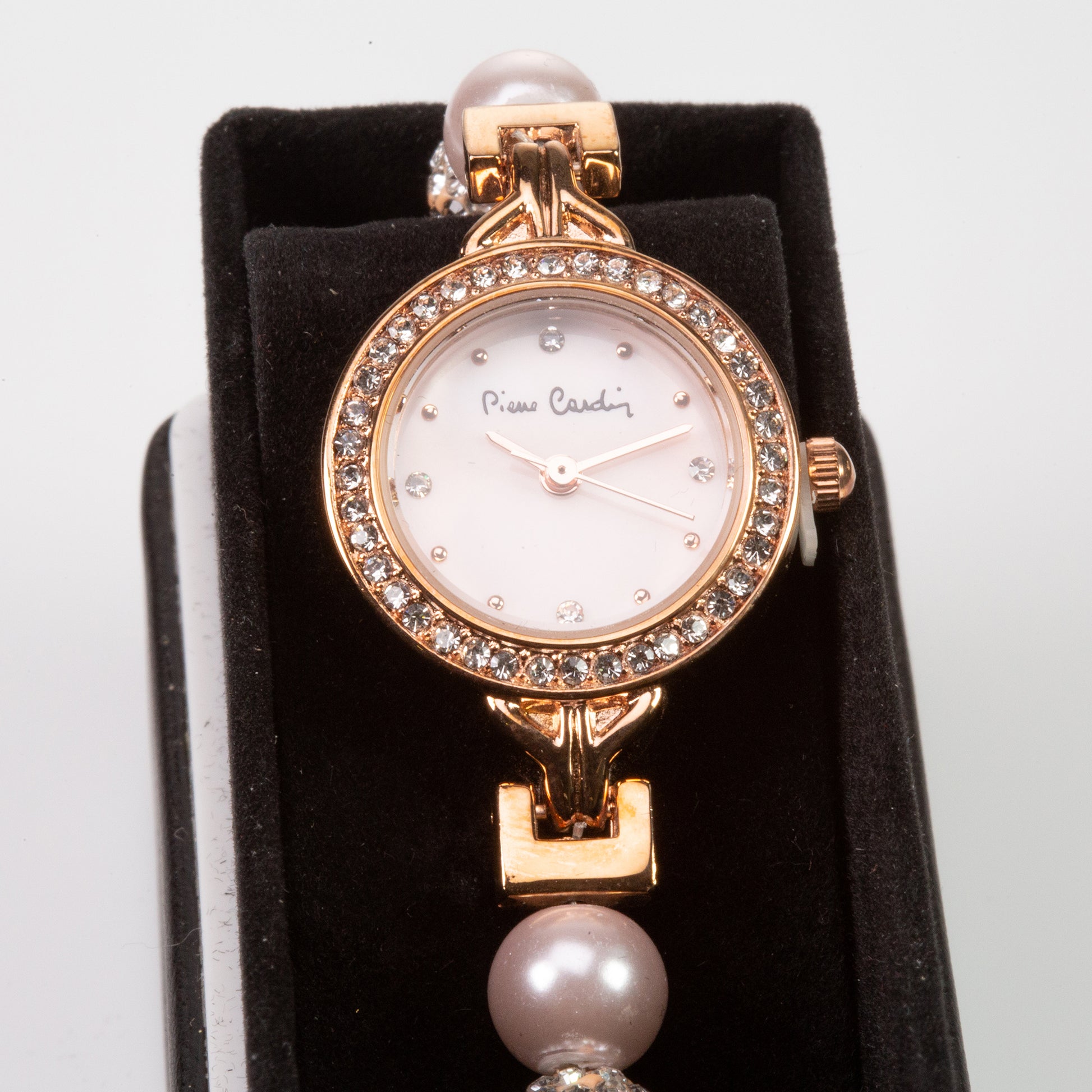 Vergoldetes Set mit Feueremaille und weißem Emporia® Kristall (Uhr + Armband) 3 