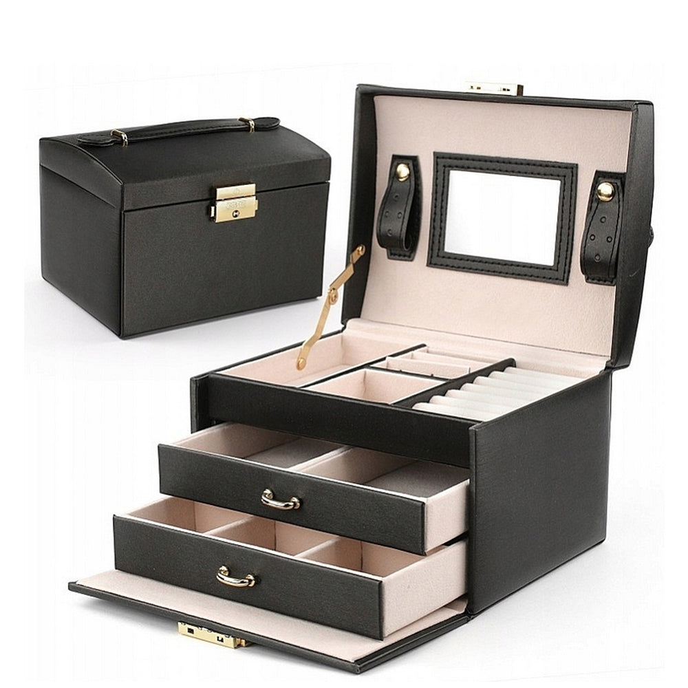 Großer Stenberg Schmuckkasten und Organizer mit Spiegel, schwarz