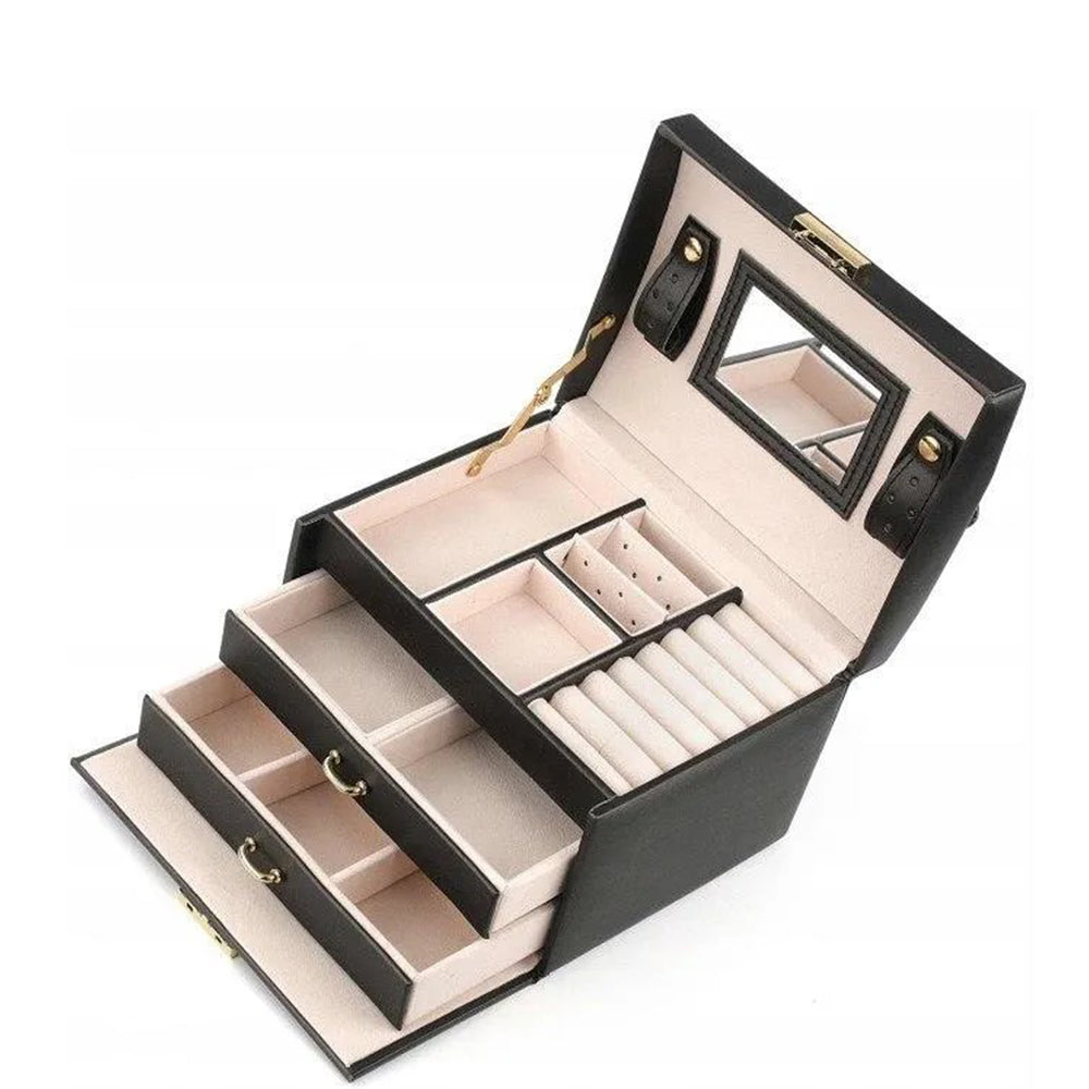 Großer Stenberg Schmuckkasten und Organizer mit Spiegel, schwarz 2 