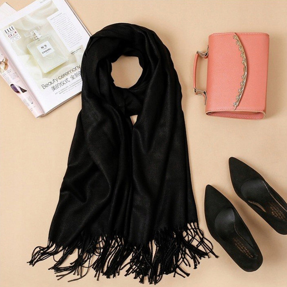 Eleganter "Kaschmir"-Schal Waldgrün, schwarz