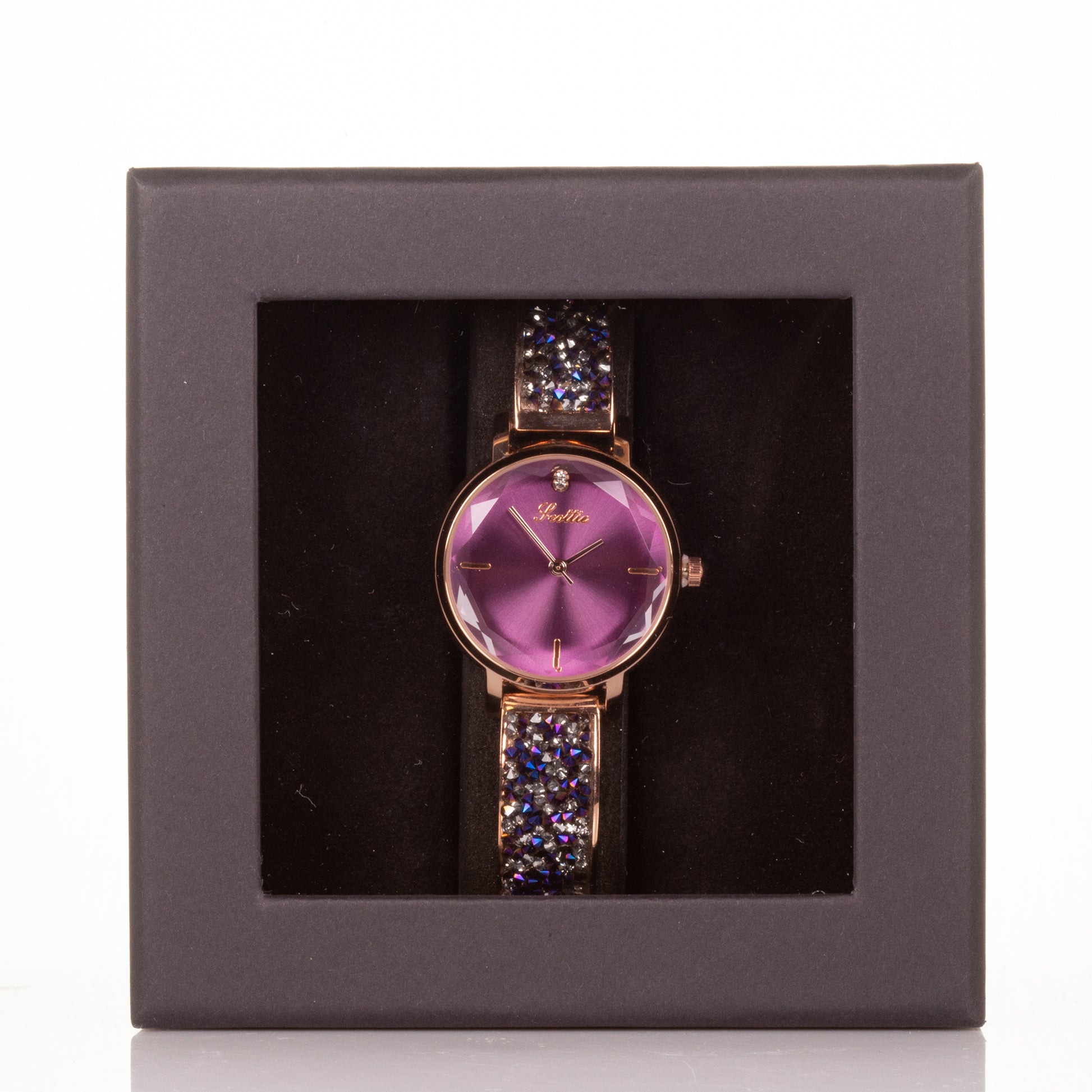 Luxury alloy watch with stones, japanese miyota movement, PURPLE colour dial, with gift box, 19 cm 3 