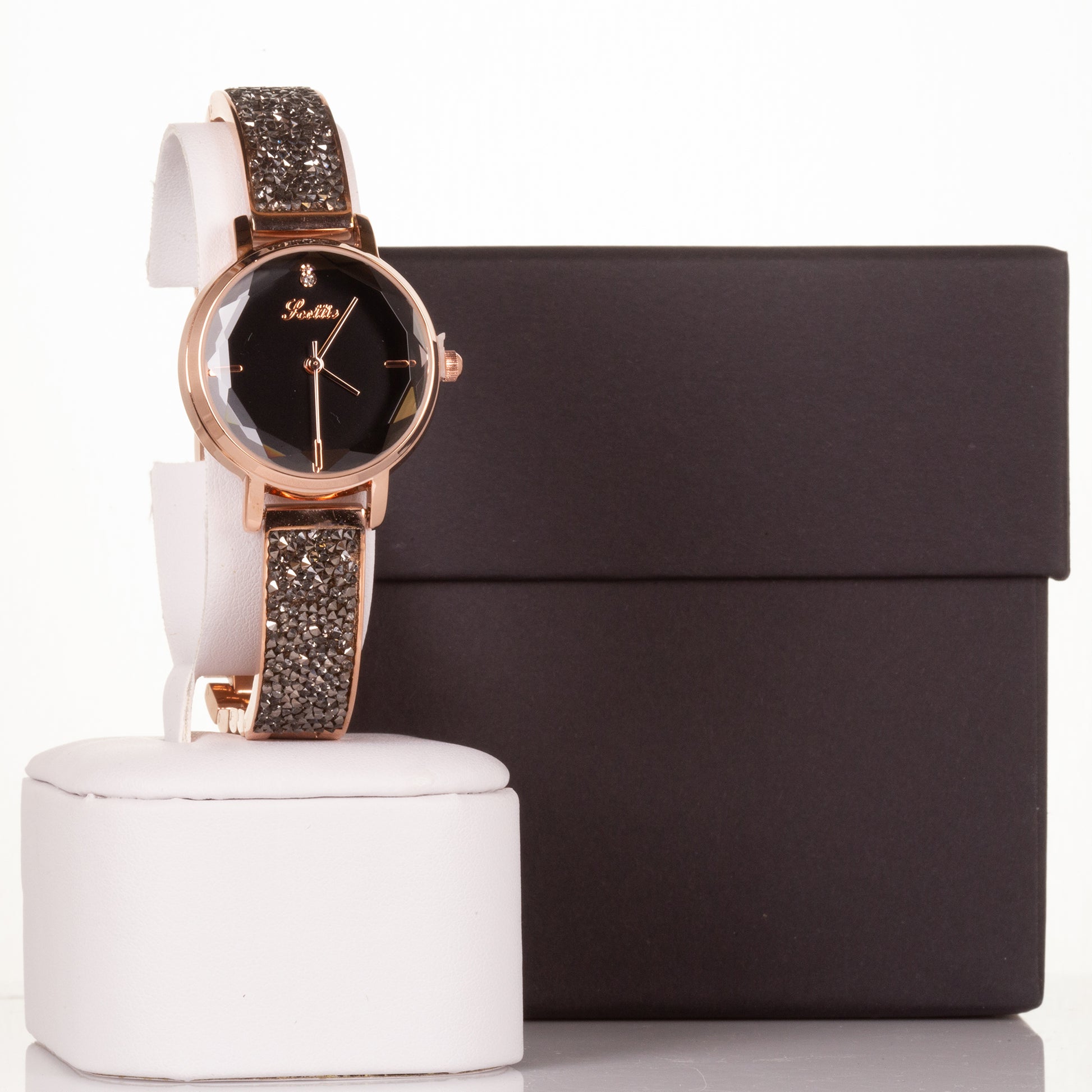 Luxury alloy watch with stones, japanese miyota movement, BLACK colour dial, with gift box, 19 cm 2 