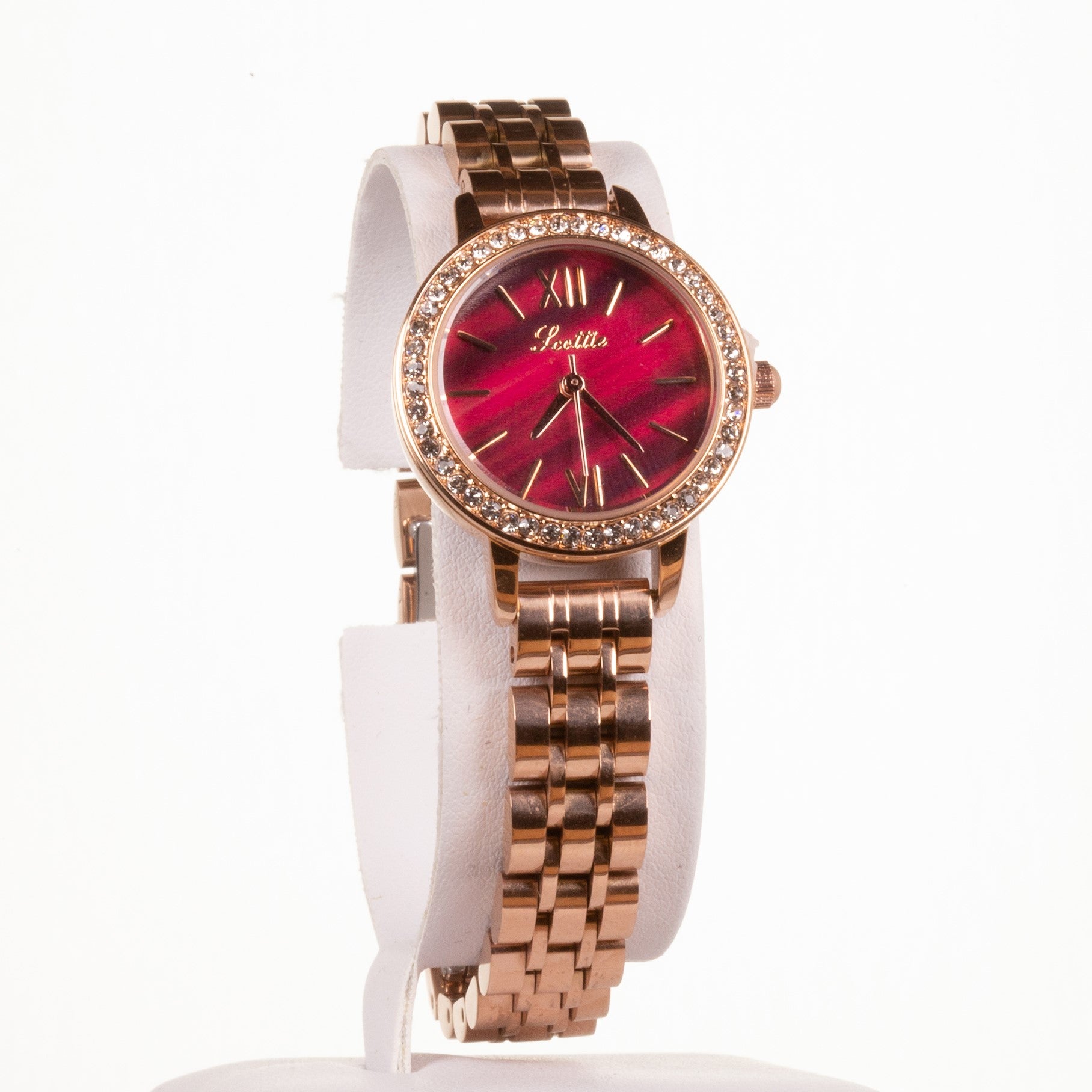 Luxury alloy watch with stones, japanese miyota movement, RED colour dial, with gift box, 18 cm 1 