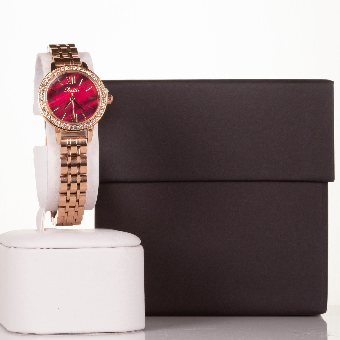 Luxury alloy watch with stones, japanese miyota movement, RED colour dial, with gift box, 18 cm