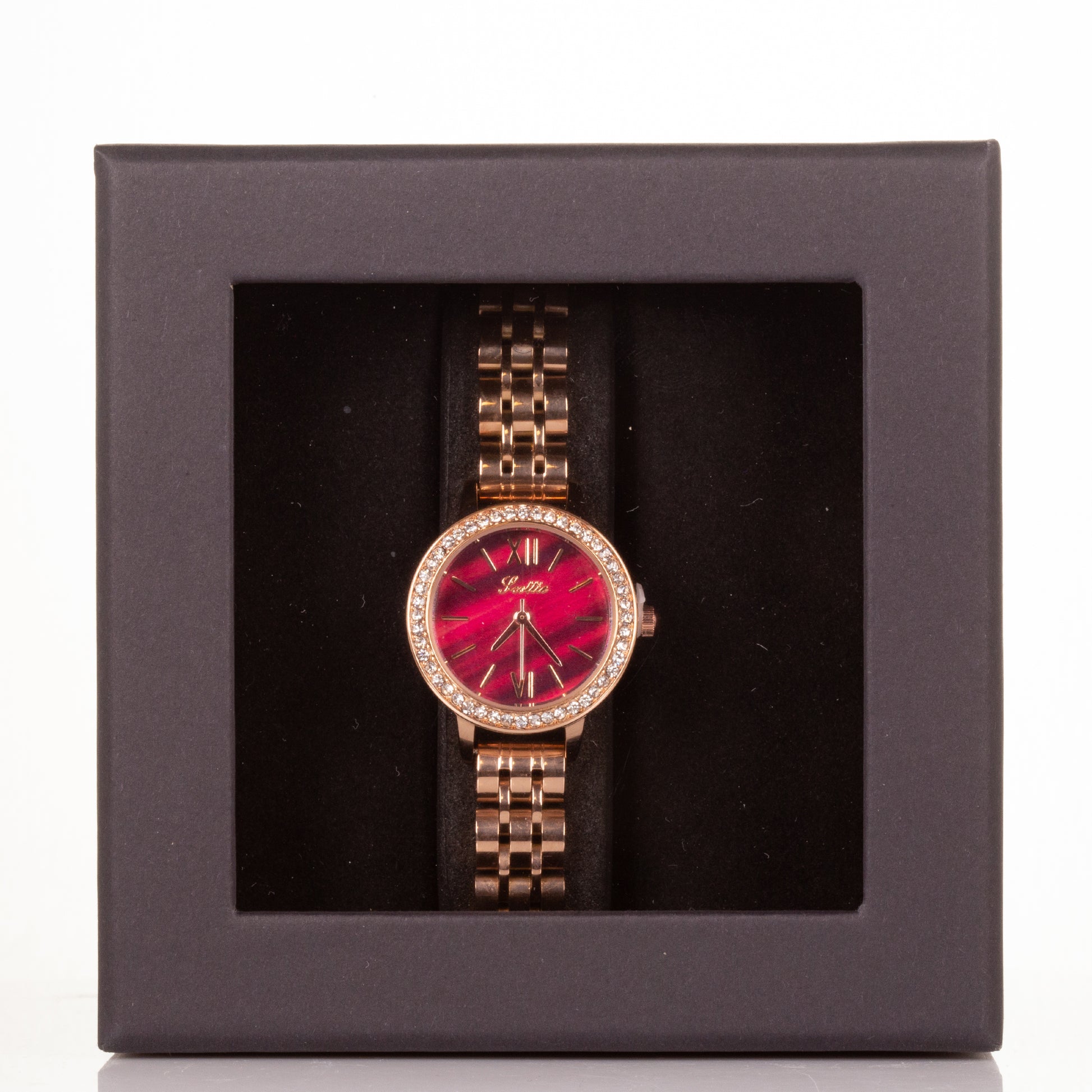 Luxury alloy watch with stones, japanese miyota movement, RED colour dial, with gift box, 18 cm 3 