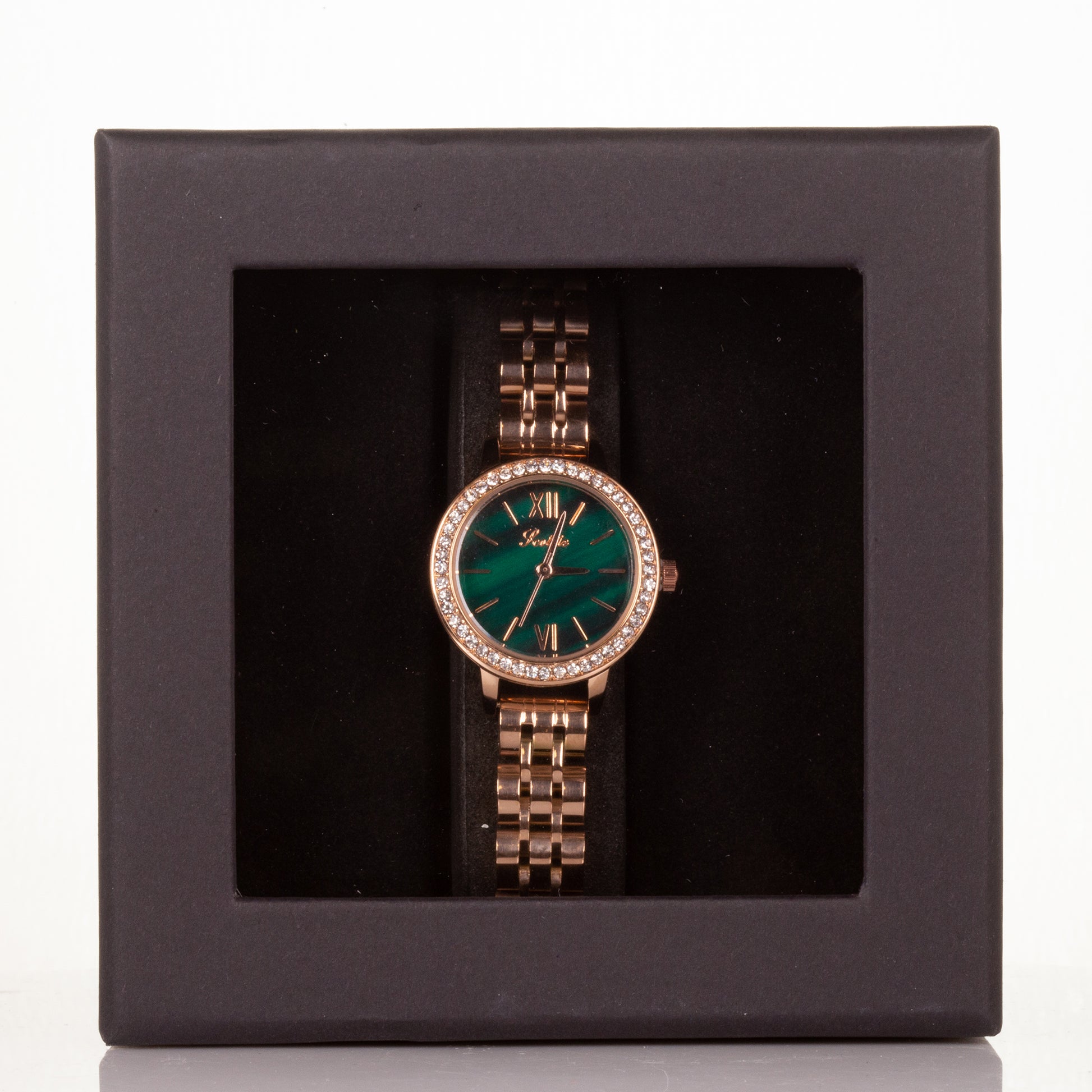 Luxury alloy watch with stones, japanese miyota movement, GREEN colour dial, with gift box, 17 cm 3 