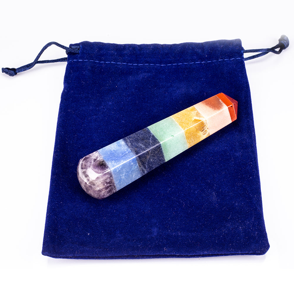 Chakrastab mit Edelsteinen (5cm) + großer Chakrastab mit Edelsteinen (11 cm) ALS GESCHENK mit 2 Etuis 2 