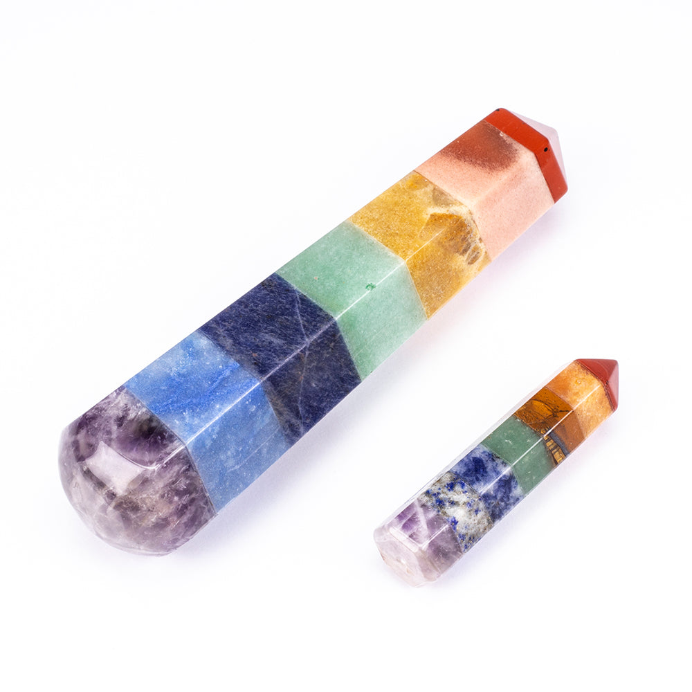 Chakrastab mit Edelsteinen (5cm) + großer Chakrastab mit Edelsteinen (11 cm) ALS GESCHENK mit 2 Etuis 4 