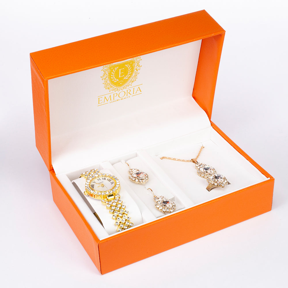 Uhr aus goldplattierter Legierung mit weißem Emporia® Kristall 1 