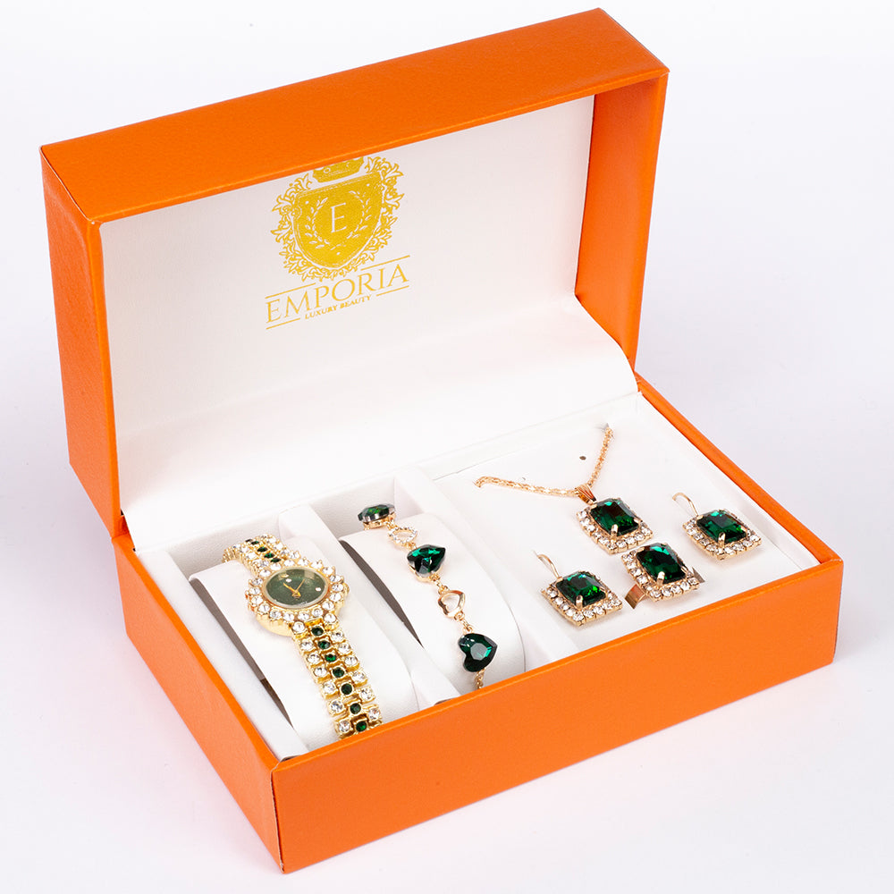 Uhr aus goldplattierter Legierung mit blauem Emporia®-Kristall